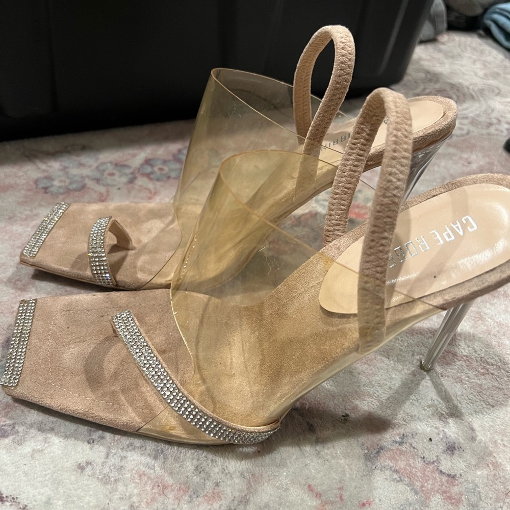 Cape Robbin Nude Heels with Rhinestone Accents